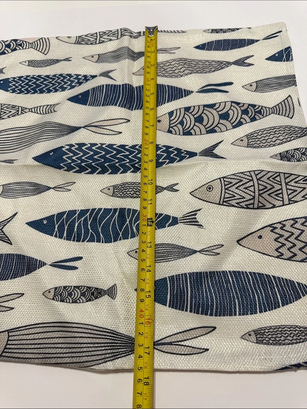 Cream/Blue Fish Pattern Throw Pillow Case Cover